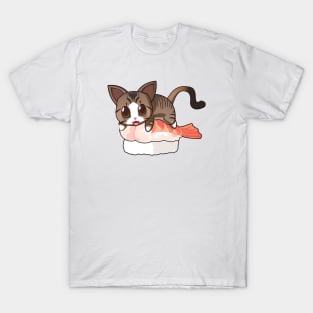 Brown Stripped Cat Shrimp Sushi T-Shirt